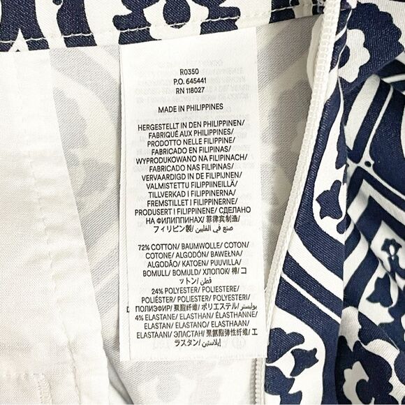 Boden Printed Crop Pants Size US 12 Geo Cascade Navy High Rise Wide Leg Trousers - Picture 11 of 13